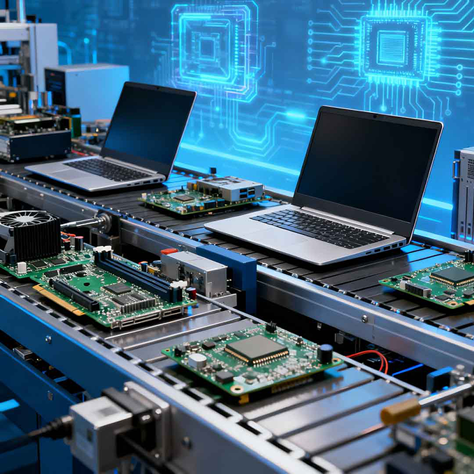 computers and motherboards in a workshop