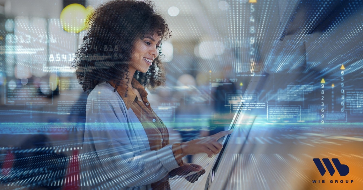 Woman using Automated Queuing machine